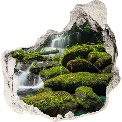 3D wandsticker gat in de muur Groene oase met waterval