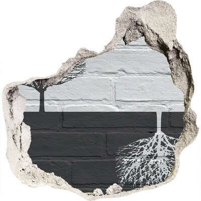 3D wandsticker gat in de muur Een boom met wortels