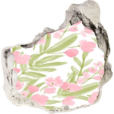 Naklejka 3D dziura na ścianę Kwiatowy motyw w dziurze w ścianie