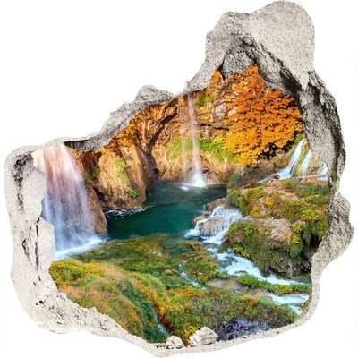 3D wandsticker gat in de muur Watervallen in het herfstlandschap