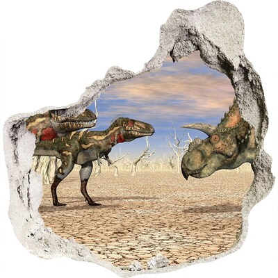 Zelfklevende muursticker 3D gat Dinosaurussen in de prehistorische wereld