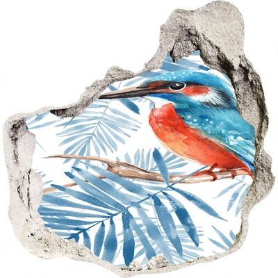 Zelfklevende muursticker 3D gat Tropische vogel tussen de bladeren