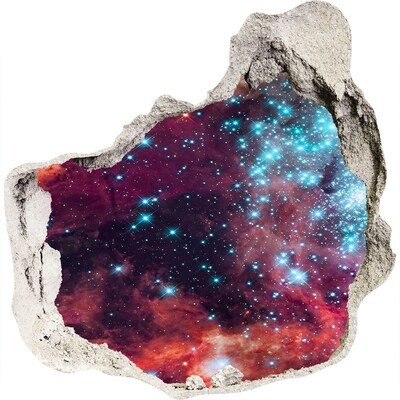 Zelfklevende muursticker 3D gat Een kosmisch uitzicht door een gat in de muur.