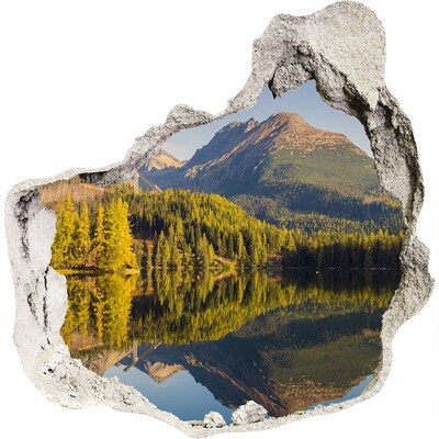 3D wandsticker gat in de muur Berglandschap met een meer