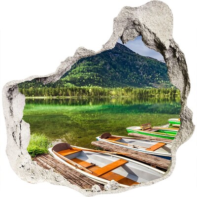3D muursticker effect gat in de muur Baai met boten