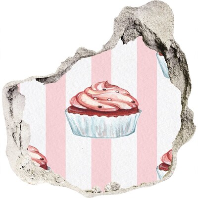 3D muursticker effect gat in de muur Cupcake in een gat in de muur