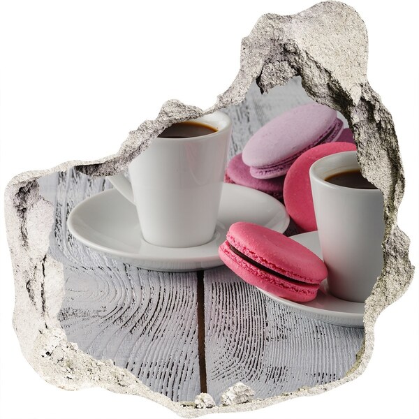 Naklejka 3D dziura na ścianę Kawowy raj z makaronikami