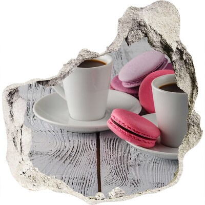 3D muursticker effect gat in de muur Koffieparadijs met macarons