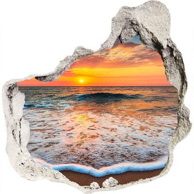 3D muursticker effect gat in de muur Zonsondergang boven de zee