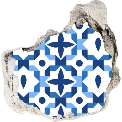 3D muursticker effect gat in de muur Blauwe patronen op de muur