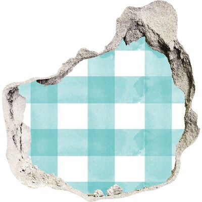 3D muursticker effect gat in de muur Een beschadigde muur met een blauw raster.