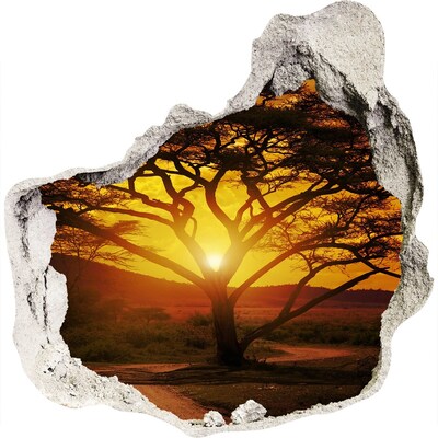 3D wandsticker gat in de muur Zonsondergang op de Afrikaanse savanne