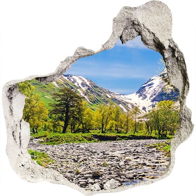 3D wandsticker gat in de muur Berglandschap met een rivier