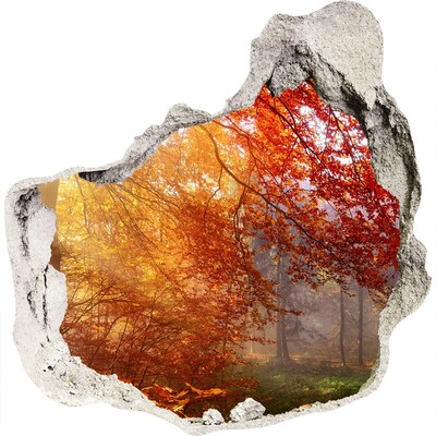 Zelfklevende muursticker 3D gat Gouden herfst in het bos