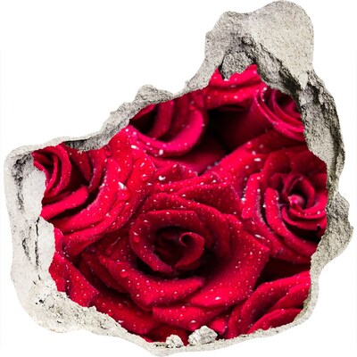 3D muursticker effect gat in de muur Een bloemenparadijs met rozen.