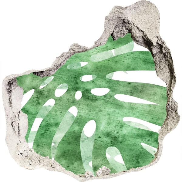 Naklejka 3D dziura na ścianę beton Zielony liść w uszkodzonej ścianie