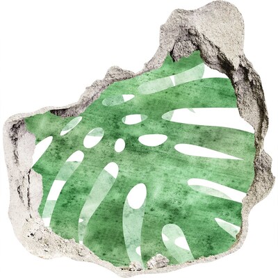 Naklejka 3D dziura na ścianę beton Zielony liść w uszkodzonej ścianie