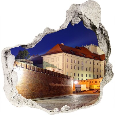 Zelfklevende muursticker 3D gat Het kasteel in het nachtelijke landschap