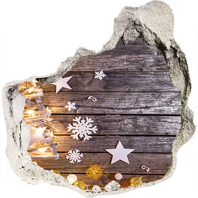 3D wandsticker gat in de muur Winterlandschap met kerstversieringen