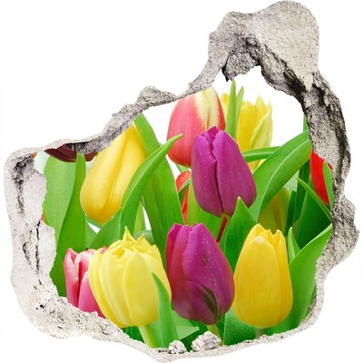 Zelfklevende muursticker 3D gat Een bloemenparadijs met tulpen.
