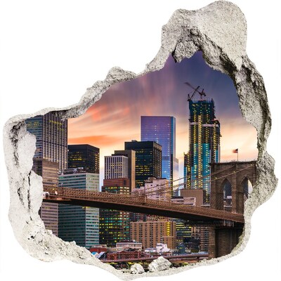 3D muursticker effect gat in de muur Brooklyn Bridge in New York