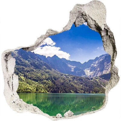 3D muursticker effect gat in de muur Berglandschap aan het meer