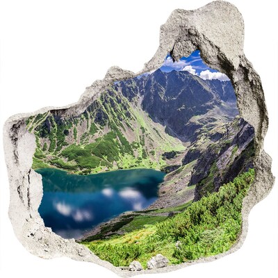 3D muursticker effect gat in de muur Bergvallei met een meer