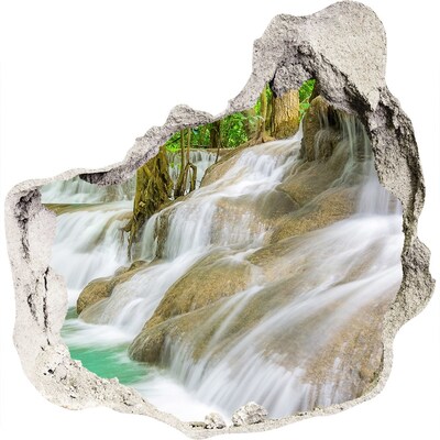 Zelfklevende muursticker 3D gat Waterval in de jungle