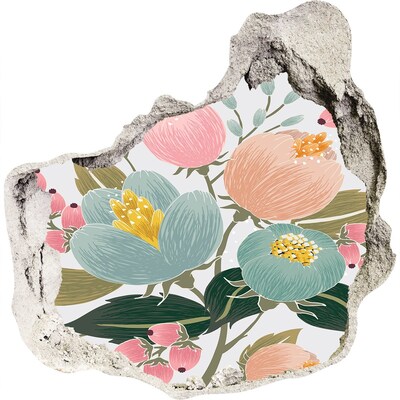 3D muursticker effect gat in de muur Bloemenmuurschildering in een beschadigde muur