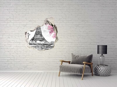 Fototapeta dziura na ścianę 3d Wieża Eiffla w Paryżu