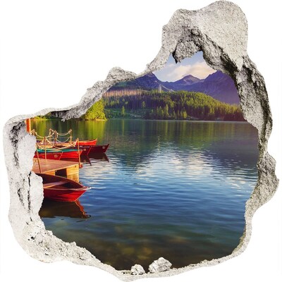 3D wandsticker gat in de muur Berglandschap met boten