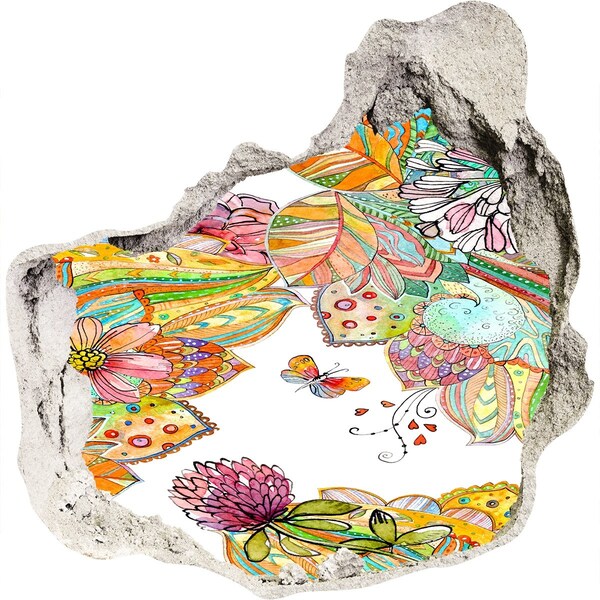 Dziura 3d fototapeta naklejka Kwiatowy raj za murami