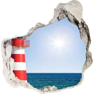 3D wandsticker gat in de muur Een vuurtoren aan zee