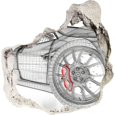 3D wandsticker gat in de muur Hole-in-the-wall raceauto