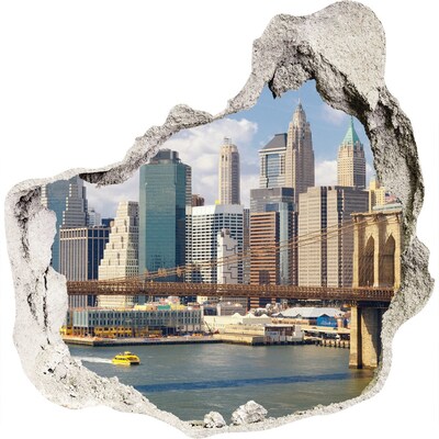 Zelfklevende muursticker 3D gat New York achter het gat in de muur