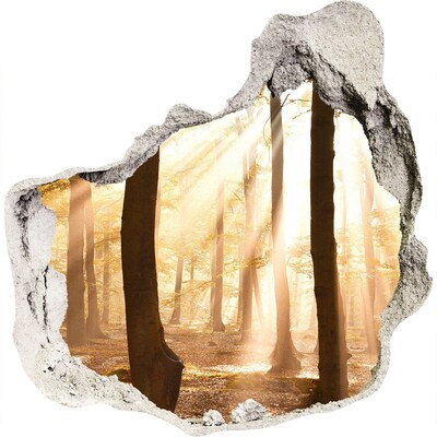 Zelfklevende muursticker 3D gat Gouden stralen in het bos