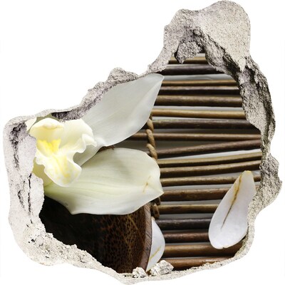Zelfklevende muursticker 3D gat Een bloemenparadijs te midden van de stenen.