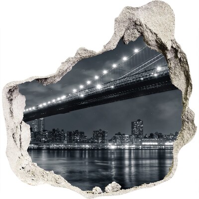 3D wandsticker gat in de muur Brooklyn Bridge 's nachts