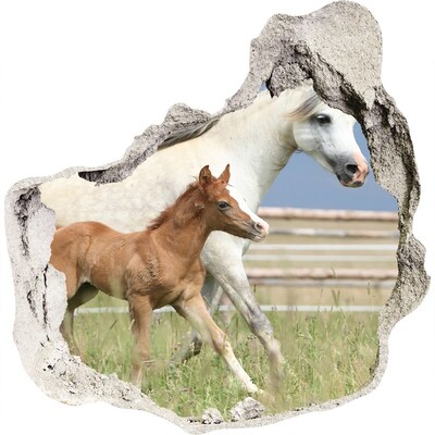 3D wandsticker gat in de muur Paarden in de wei