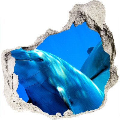 Zelfklevende muursticker 3D gat Dolfijnen in de oceaan