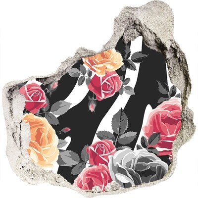 3D wandsticker gat in de muur Bloemenfoto genomen vanaf beton