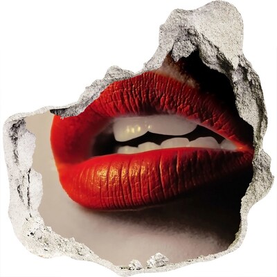 Zelfklevende muursticker 3D gat Lippen met rode lippenstift