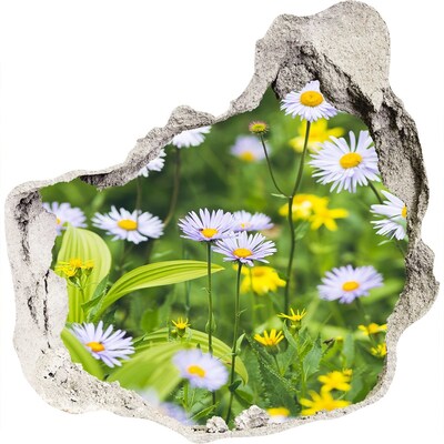 3D muursticker effect gat in de muur Een bloemenparadijs achter de muur.