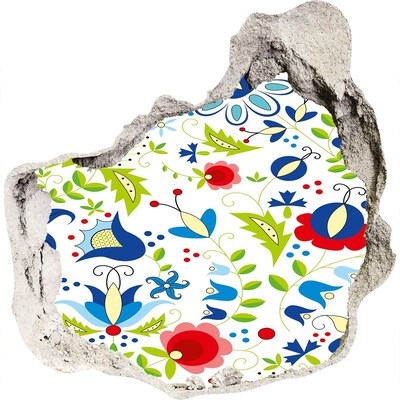 3D muursticker effect gat in de muur Bloemenpatroon op een betonnen achtergrond