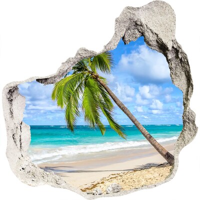 Zelfklevende muursticker 3D gat Caribisch strand door een gat in de muur