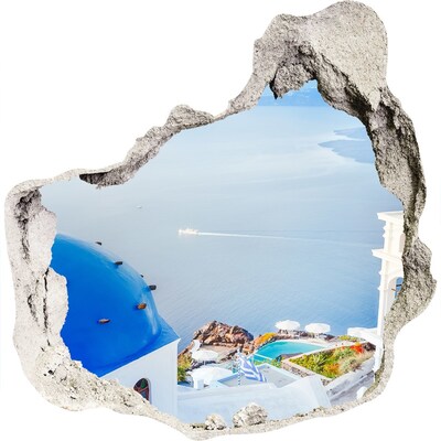 3D muursticker effect gat in de muur Uitzicht vanaf Santorini