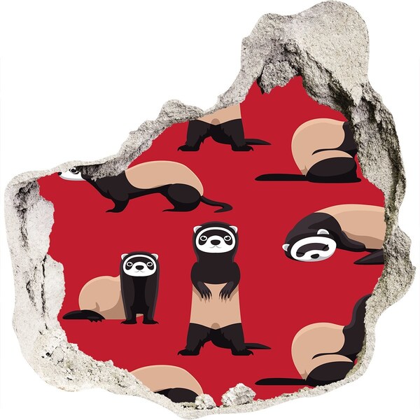 Dziura 3d fototapeta naklejka Funky Ferrets in a Wall Hole