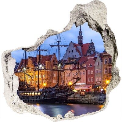 Zelfklevende muursticker 3D gat Baai met een piratenschip
