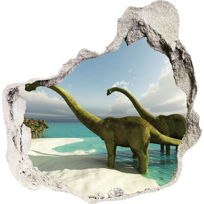 3D muursticker effect gat in de muur Dinosaurussen aan zee