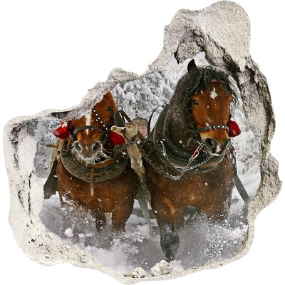 3D muursticker effect gat in de muur Winterreis met paarden